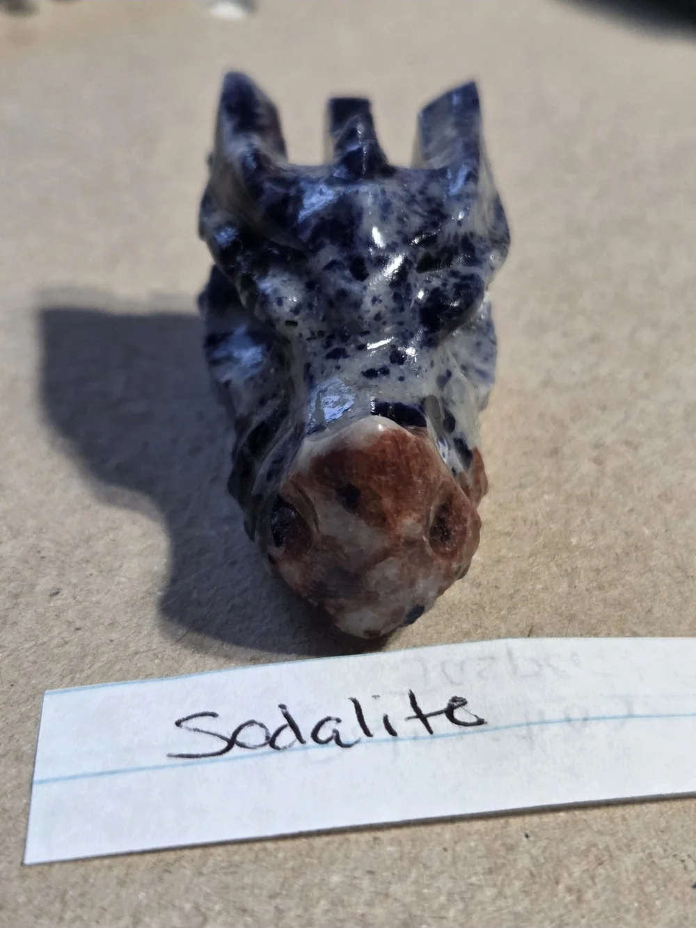 Detailed Sodalite Crystal Carved Dragon Head Stone Sculpture Decor